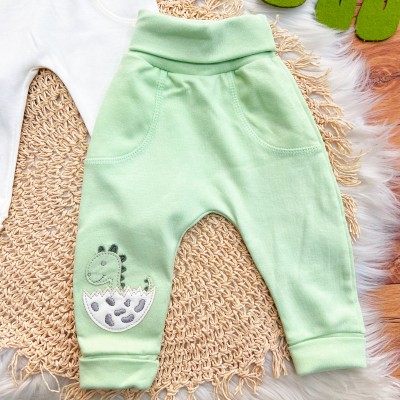 Kit 3 Calças - Dino Baby - Azul Bebê, Off White e Verde